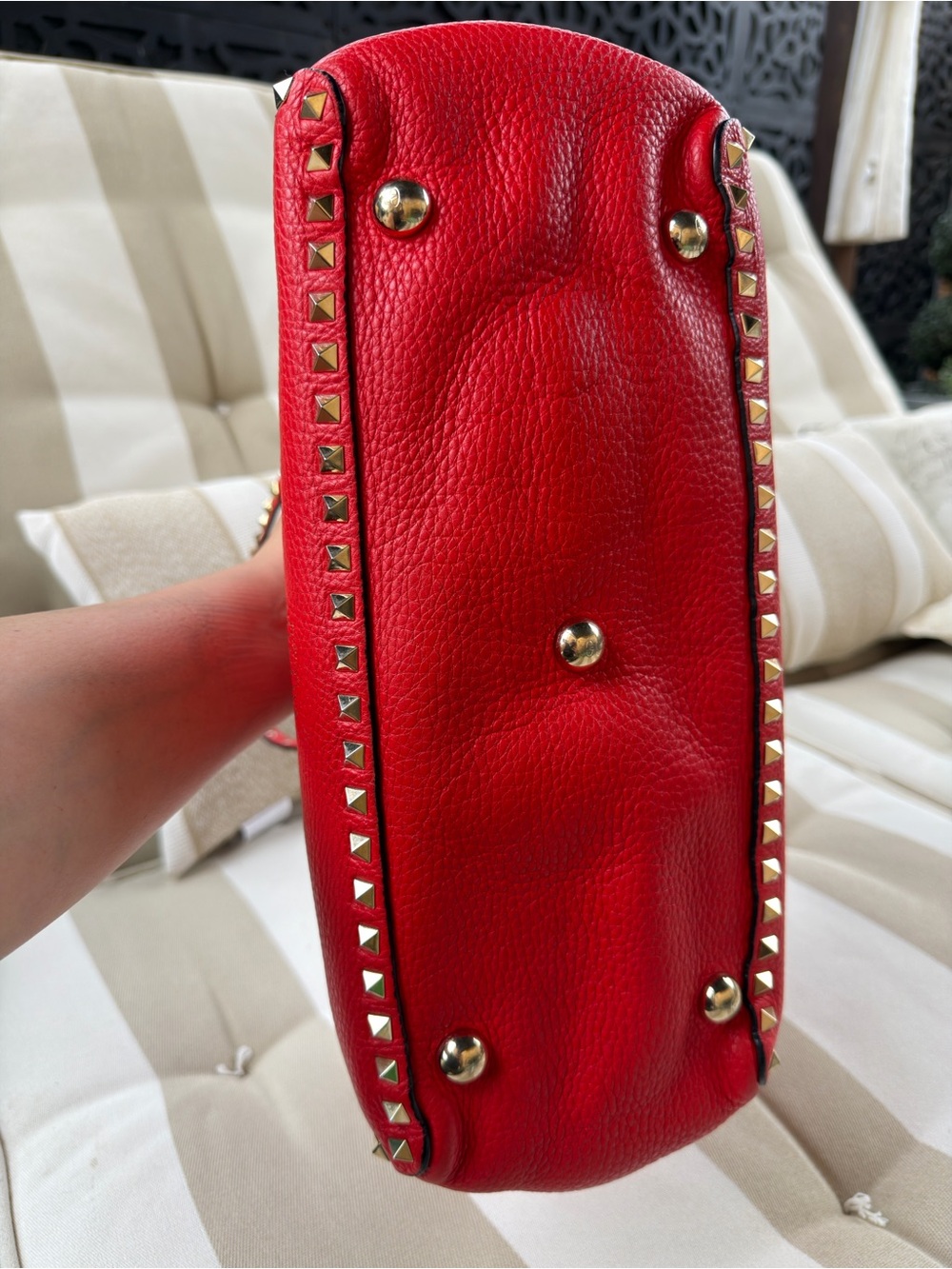 VALENTINO GARAVANI ROCKSTUD RED LEATHER Carryall Tote Bag w/ COA Stunning! - Picture 11 of 17